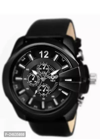 Stylish Black Synthetic Leather Analog Watches For Men-thumb0