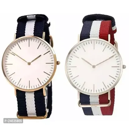 Stylish Multicolored Synthetic Leather Analog Watches For Men Pack Of 2