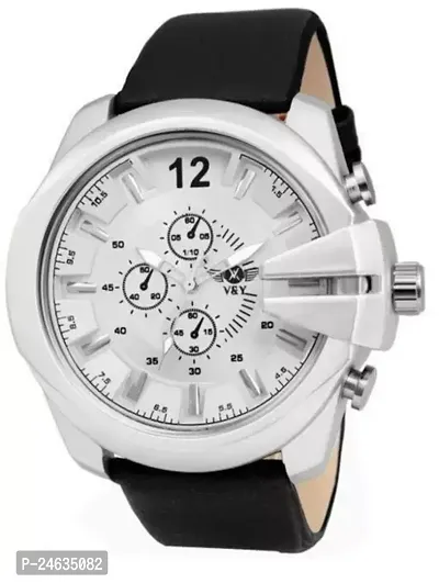 Stylish White Synthetic Leather Analog Watches For Men