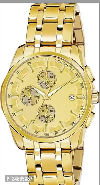 Stylish Golden Metal Analog Watches For Men-thumb0