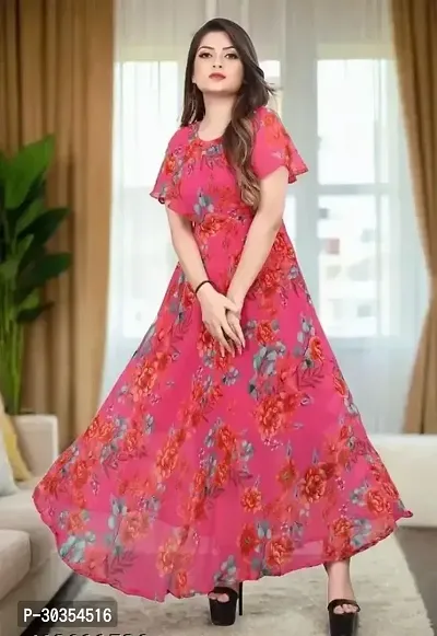 Beautiful Georgette Pink Printed Indo-western Gown-thumb0