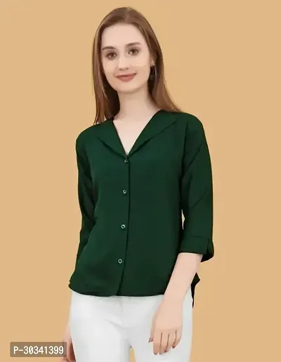 Elegant Green Crepe Solid Shirt For Women-thumb0