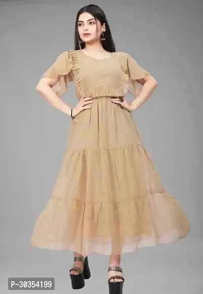 Beautiful Georgette Beige Solid Indo-western Gown-thumb0