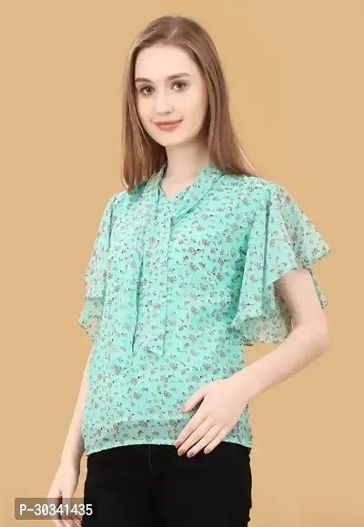 Elegant Green Georgette Printed Top For Women-thumb0