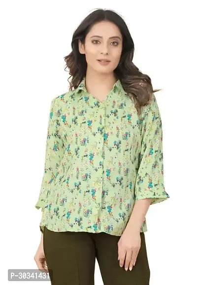 Elegant Green Cotton Printed Shirt For Women-thumb0