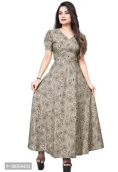 Beautiful Crepe Beige Printed Indo-western Gown