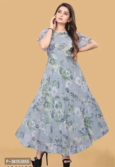 Beautiful Georgette Grey Printed Indo-western Gown-thumb0