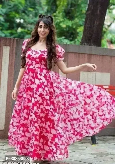 Beautiful Georgette Pink Printed Indo-western Gown