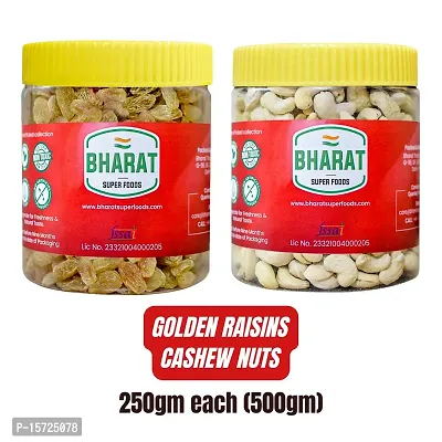 Bharat Super Foods Premium Dry Fruits Combo of Cashew Nuts  Golden Raisins - Kaju Kishmish Combo 250gm each - Reusable Jar Pack ndash; 500gm-thumb0