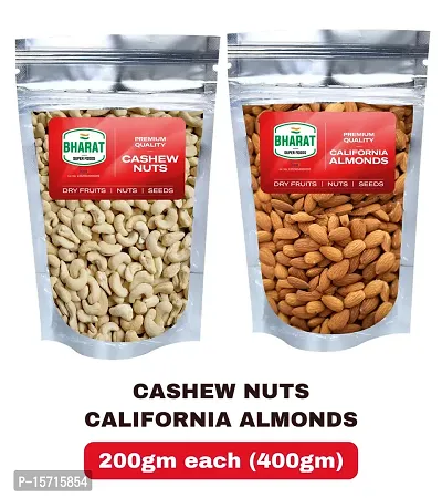 Bharat Super Foods Premium Dry Fruits Combo Pack - California Almonds  Cashew Nuts W320 - 200gm each (400gm)-thumb0