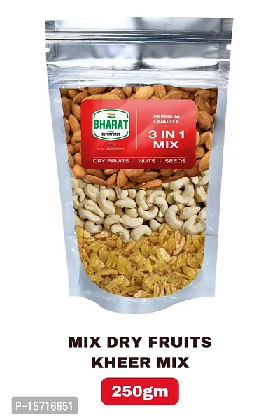 Bharat Super Foods Premium Mix Dry Fruits - Kheer Mix - California Almonds, Cashew Nuts W320, Raisins (All in equal quantity) ndash; 250gm-thumb0