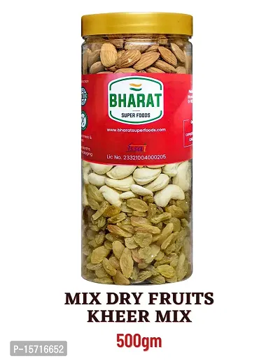 Bharat Super Foods Premium Mix Dry Fruits - Kheer Mix - California Almonds, Cashew Nuts W320, Raisins (All in equal quantity) ndash; 500gm-thumb0
