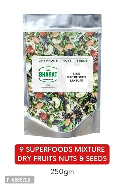 Bharat Super Foods Dry Fruits Nuts and Mix Seeds for eating &ndash; 250gm &ndash; Immunity booster 9 Superfoods Mixture - 100% Natural- 250gm