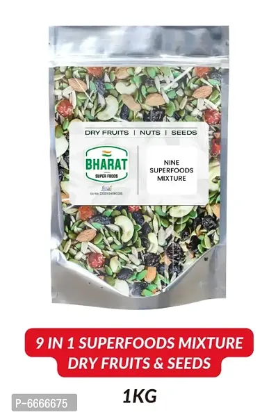 Bharat Super Foods Dry Fruits Nuts and Mix Seeds for eating &ndash; 1kg &ndash; Immunity booster 9 Superfoods Mixture - 100% Natural- 1kg