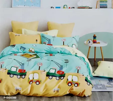 Stylish Fancy Printed Glace Cotton For Kids Double Bedsheet With 2 Pillow Covers-thumb0