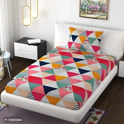 Shivi Creation 160 TC Prime Collection Glace Cotton Printed Flat Single Bedsheet with 1 Pillow Cover-thumb0