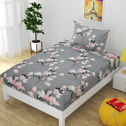 Printed Glace Cotton Single Bedsheet with 1 Pillow Cover