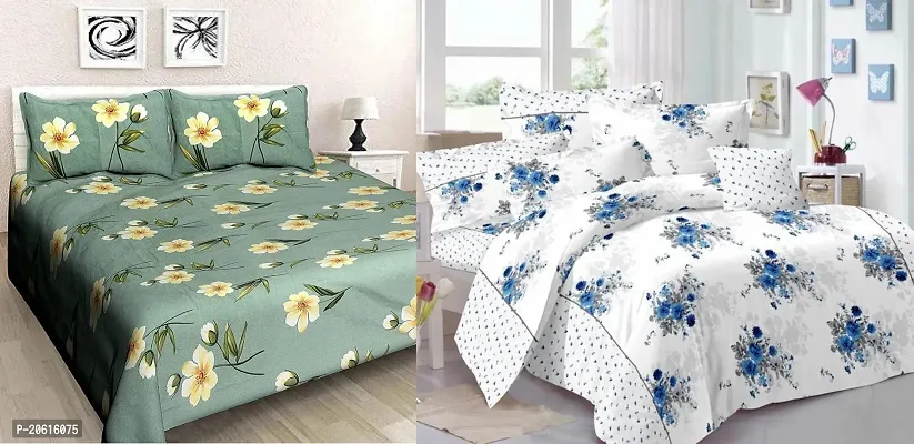 160TC Prime Collection Supersoft Combo Pack of 2 Flat Double Bedsheets with 4 Pillow Covers-thumb0