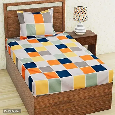 160 TC Glace Cotton Printed Flat Single Bedsheet with 1 Pillow Cover