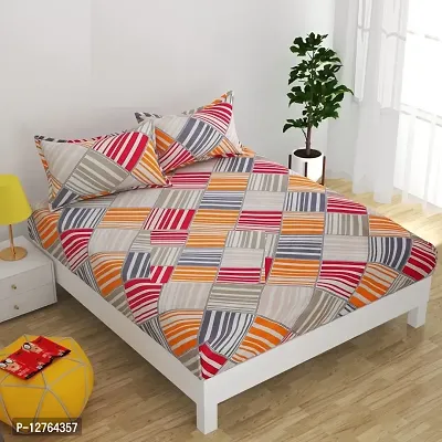 Glace Cotton Printed Flat Double Bedsheet with 2 Pillow Covers