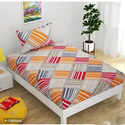 160 TC Glace Cotton Printed Flat Single Bedsheet with 1 Pillow Cover-thumb0