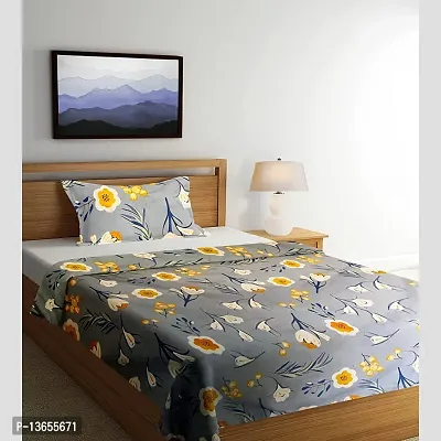 Shivi Creation 160 TC Prime Collection Glace Cotton Printed Flat Single Bedsheet with 1 Pillow Cover-thumb0