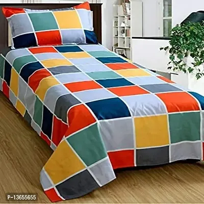 160 TC Glace Cotton Printed Flat Single Bedsheet with 1 Pillow Cover