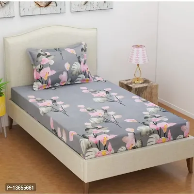 160 TC Glace Cotton Printed Flat Single Bedsheet with 1 Pillow Cover