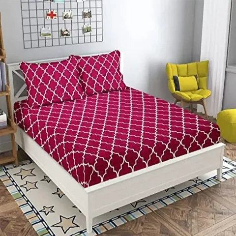 Amazin Homes Premium Cotton Elastic Fitted Printed Multi Color Bedsheet for Double Bed with 2 Pillow Covers Size 72x78 Inch Up to 8 inch Mattress