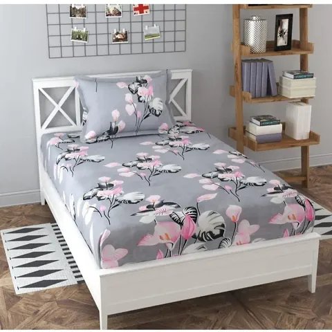 Printed Glace Cotton Single Fitted Bedsheet with 1 Pillow Cover