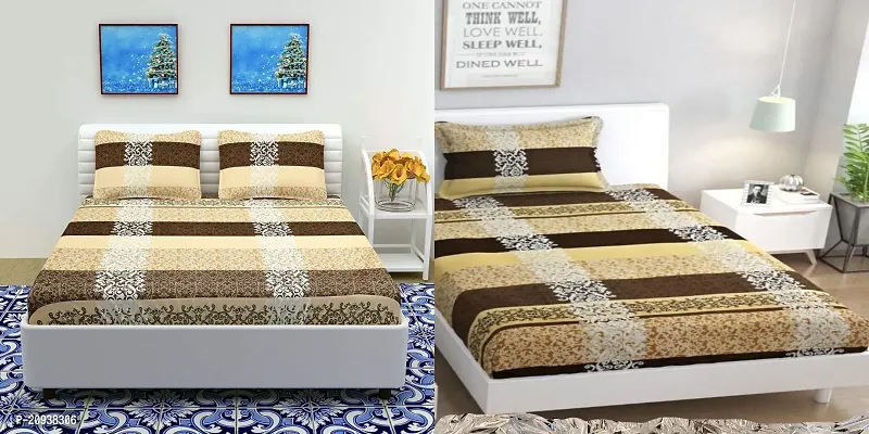160TC Glace Cotton Same Design Combo set of 1 Double Bedsheet with 2 Pillow Covers  1 Single Bedsheet with 1 Pillow Cover-thumb0