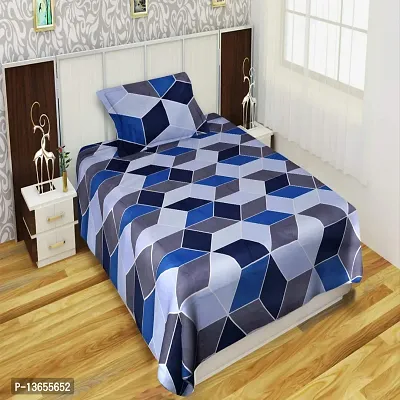 160 TC Glace Cotton Printed Flat Single Bedsheet with 1 Pillow Cover