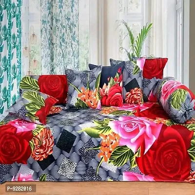 3D Printed Polycotton 8 Pc Diwan Set (1 Single Bedsheet + 2 Bolster Covers + 5 Cushion Covers)