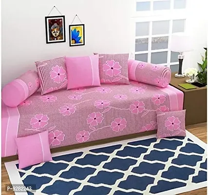 3D Printed Polycotton 8 Pc Diwan Set (1 Single Bedsheet + 2 Bolster Covers + 5 Cushion Covers)-thumb0