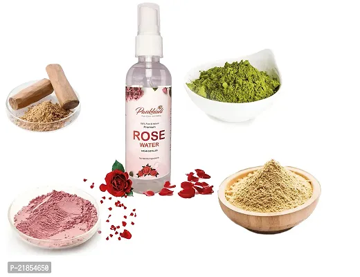 Pankhudi Multani Mitti + Chandan Powder + Neem Powder + Rose Powder + Pankhudi Rose Water Combo Face Pack - 100gm Each (Pack of 5)-thumb3