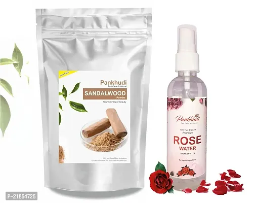 Pankhudi Sandalwood Powder + Pankhudi Rose Water Combo Pack - (100 gm Each)