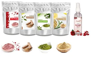 Pankhudi Multani Mitti + Chandan Powder + Neem Powder + Rose Powder + Pankhudi Rose Water Combo Face Pack - 100gm Each (Pack of 5)-thumb1