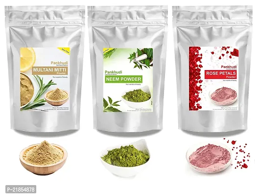 Pankhudi Heena Multani Mitti, Neem Powder, Rose Petal Powder Combo for Hair  Skin Care / Skin Whitening / Face Glowing Face Pack, 100Gm Each-thumb2