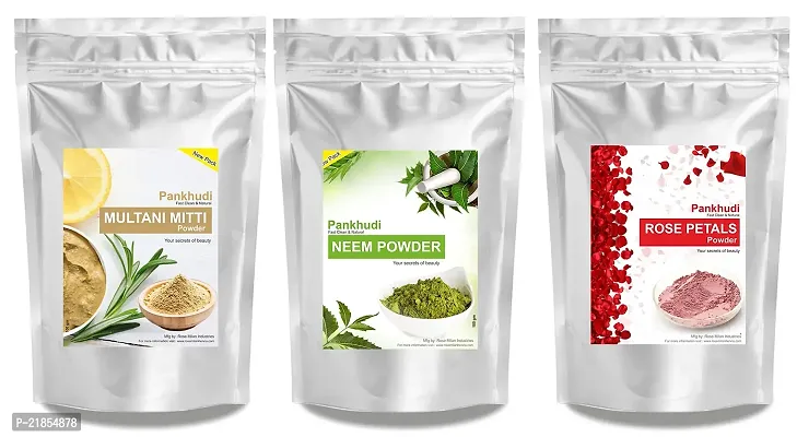 Pankhudi Heena Multani Mitti, Neem Powder, Rose Petal Powder Combo for Hair  Skin Care / Skin Whitening / Face Glowing Face Pack, 100Gm Each