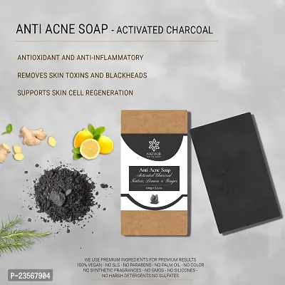 NATUUR - Activated Charcoal Soap - 100g | With Teatree, Lemon  Ginger | Anti Acne  Hydrates your Skin| Detoxifying  Clarifying | Suitable for Oily  Acne-Prone Skin-thumb2