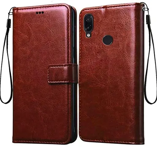 Vikefon PU Leather Vintage Flip Flap Book Case Cover with Stand and Pocket for Xiaomi Redmi Note 7 / Note 7 Pro ( Brown )