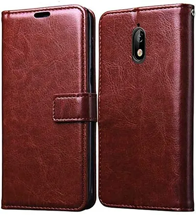 CASSIEY PU Faux Leather Flip Cover for OnePlus 6T - Brown - Executive Business Inner Soft TPU, Premium Leather, Magnetic Lock, Wallet, Stand