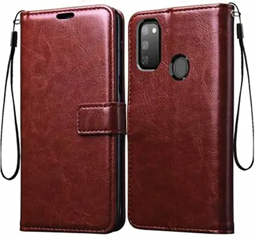 CASSIEY PU Faux Leather Flip Cover for Samsung Galaxy M30s - Brown - Executive Business Inner Soft TPU, Premium Leather, Magnetic Lock, Wallet, Stand