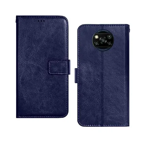 Cloudza Poco X3 Flip Back Cover | PU Leather Flip Cover Wallet Case with TPU Silicone Case Back Cover for Poco X3 Blue