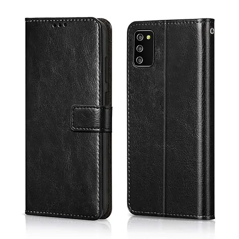 Cloudza Samsung Galaxy M02s,F02s Flip Back Cover | PU Leather Flip Cover Wallet Case with TPU Silicone Case Back Cover for Samsung Galaxy M02s,F02s Bk