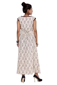 Dhruvi Casual Wear Cotton Long Maxi Dress for Women Pocket Dress (Free Size Upto 44-XXL) Off White-thumb3