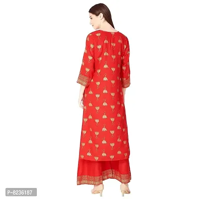 Dhruvi Women's Red Colour Rayon Printed Kurta with Palazzo Set-thumb4