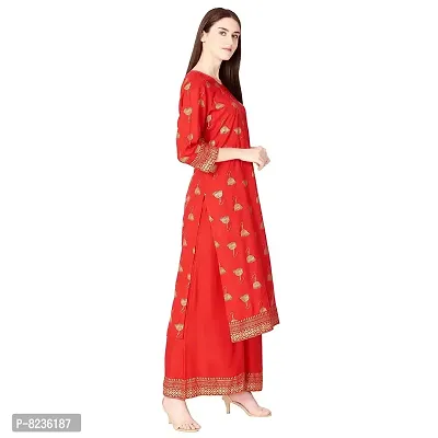 Dhruvi Women's Red Colour Rayon Printed Kurta with Palazzo Set-thumb2