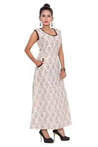 Dhruvi Casual Wear Cotton Long Maxi Dress for Women Pocket Dress (Free Size Upto 44-XXL) Off White-thumb2