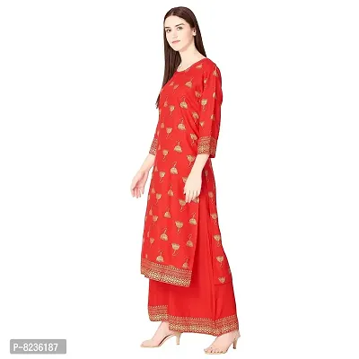 Dhruvi Women's Red Colour Rayon Printed Kurta with Palazzo Set-thumb3